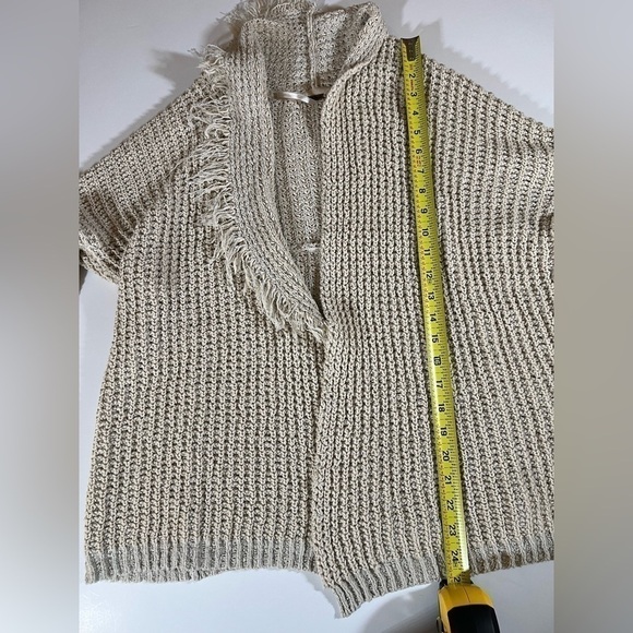 Free People cream open knit boho fringe open sweater cardigan sz S western - Picture 8 of 10